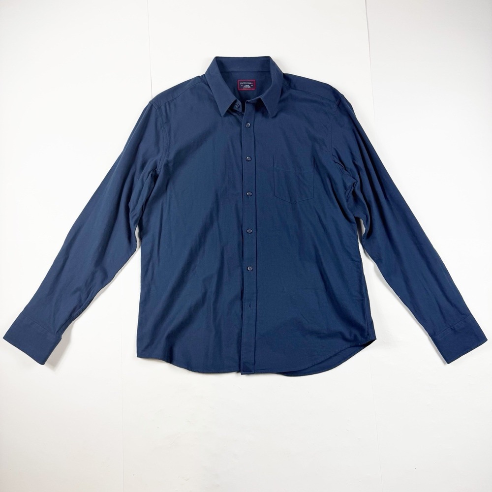 UNTICKit Men's Navy Blue Button Down Long Sleeve‎ Shirt Large